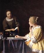 Johannes Vermeer Mistress and maid oil painting on canvas